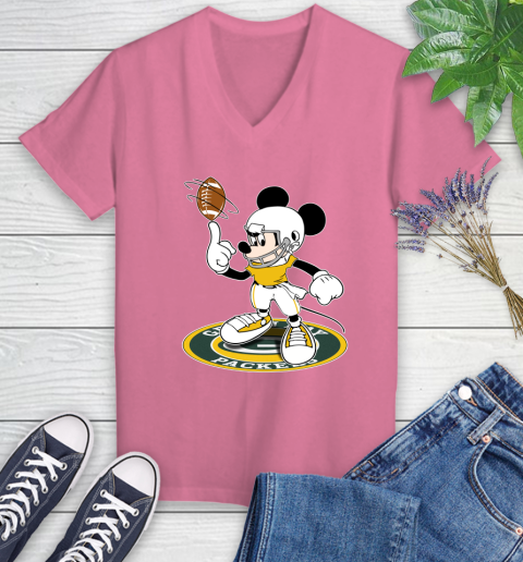 NFL Football Green Bay Packers Cheerful Mickey Disney Shirt Women's V-Neck T-Shirt 11