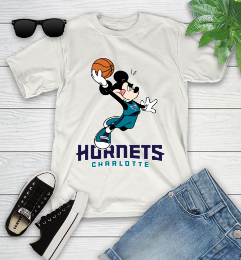 NBA Basketball Charlotte Hornets Cheerful Mickey Mouse Shirt Youth T-Shirt 2