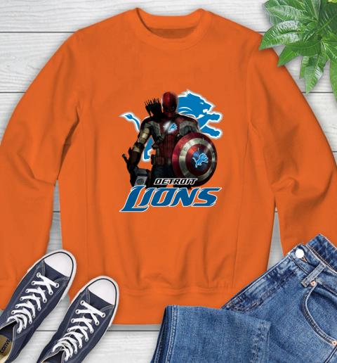 NFL Captain America Thor Spider Man Hawkeye Avengers Endgame Football Detroit Lions Sweatshirt 4