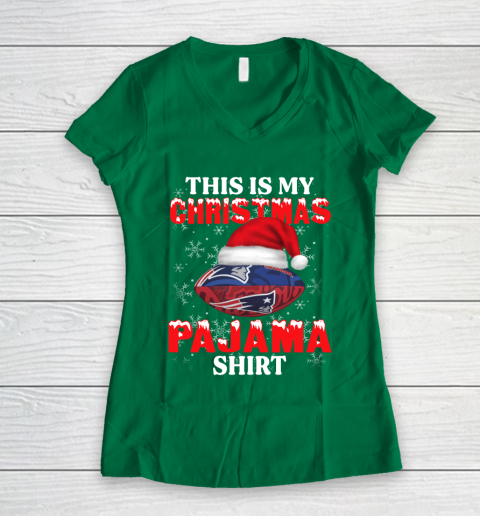 New England Patriots This Is My Christmas Pajama Shirt NFL Women's V-Neck T-Shirt 3