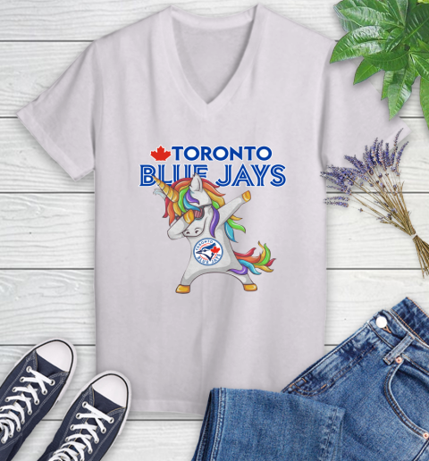 Toronto Blue Jays MLB Baseball Funny Unicorn Dabbing Sports Women's V-Neck T-Shirt