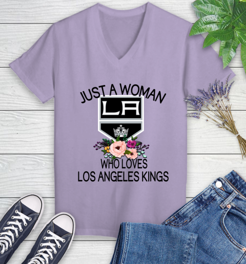 NHL Just A Woman Who Loves Los Angeles Kings Hockey Sports Women's V-Neck T-Shirt 9