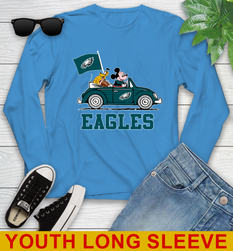 NFL Football Philadelphia Eagles Pluto Mickey Driving Disney Shirt Youth Long Sleeve 8