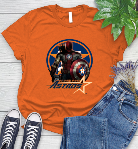 MLB Captain America Thor Spider Man Hawkeye Avengers Endgame Baseball Houston Astros Women's T-Shirt 4