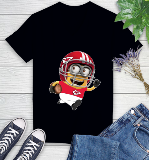 NFL Kansas City Chiefs Minions Disney Football Sports Women's V-Neck T-Shirt 2