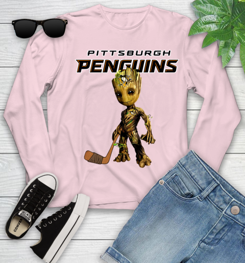 Pittsburgh Penguins NHL Hockey Groot Marvel Guardians Of The Galaxy Youth Long Sleeve 10