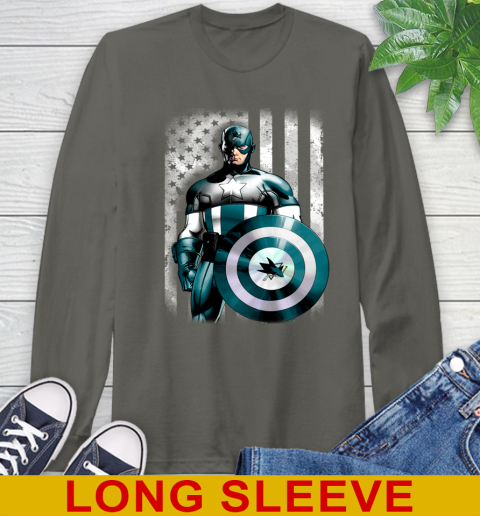 San Jose Sharks NHL Hockey Captain America Marvel Avengers American Flag Shirt Long Sleeve T-Shirt 10