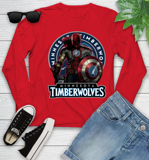 Minnesota Timberwolves NBA Basketball Captain America Thor Spider Man Hawkeye Avengers Youth Long Sleeve 11