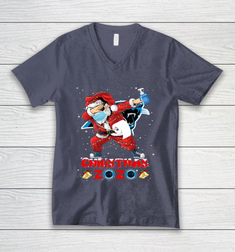 Carolina Panthers Funny Santa Claus Dabbing Christmas 2020 NFL V-Neck T-Shirt 7