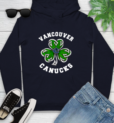 NHL Vancouver Canucks Three Leaf Clover St Patrick's Day Hockey Sports Youth Hoodie 3