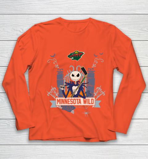 NHL Minnesota Wild Hockey Jack Skellington Halloween Youth Long Sleeve 3