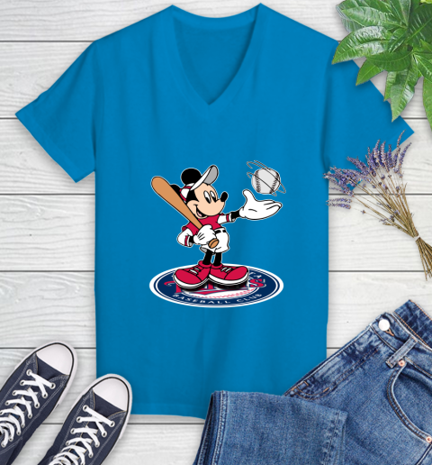 MLB Baseball Minnesota Twins Cheerful Mickey Disney Shirt Women's V-Neck T-Shirt 6