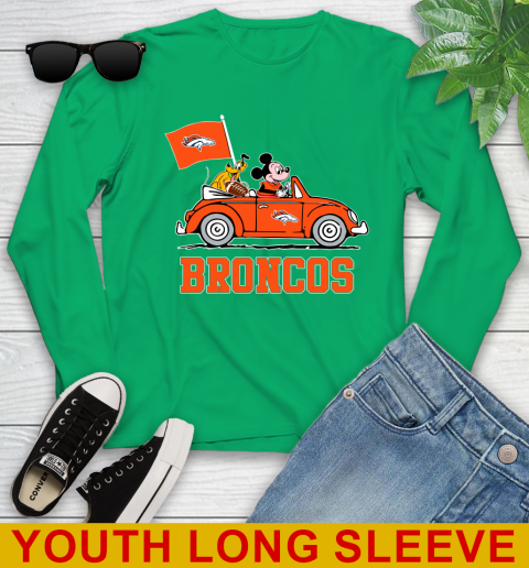 NFL Football Denver Broncos Pluto Mickey Driving Disney Shirt Youth Long Sleeve 7