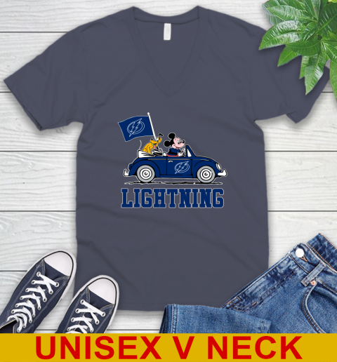 NHL Hockey Tampa Bay Lightning Pluto Mickey Driving Disney Shirt V-Neck T-Shirt - Image 9