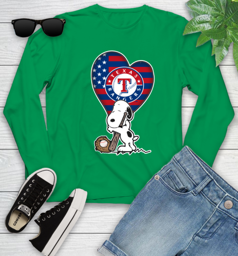 Texas Rangers MLB Baseball The Peanuts Movie Adorable Snoopy Youth Long Sleeve 6