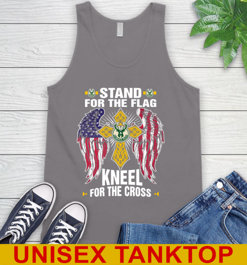 NBA Basketball Milwaukee Bucks Stand For Flag Kneel For The Cross Shirt Tank Top - Image 7