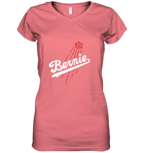 7z1e bernie sanders los angeles dodgers women v neck t shirt 39 front coral