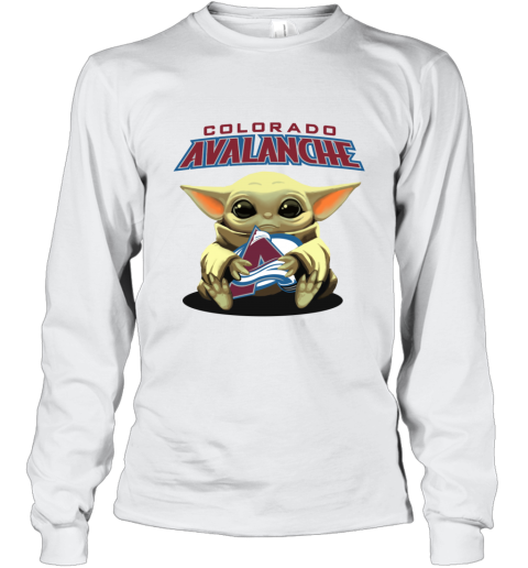 uvcz baby yoda hugs the colorado avalanche long sleeve tee 14 front white
