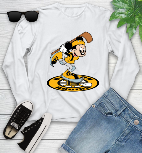 NHL Hockey Boston Bruins Cheerful Mickey Disney Shirt Youth Long Sleeve 2