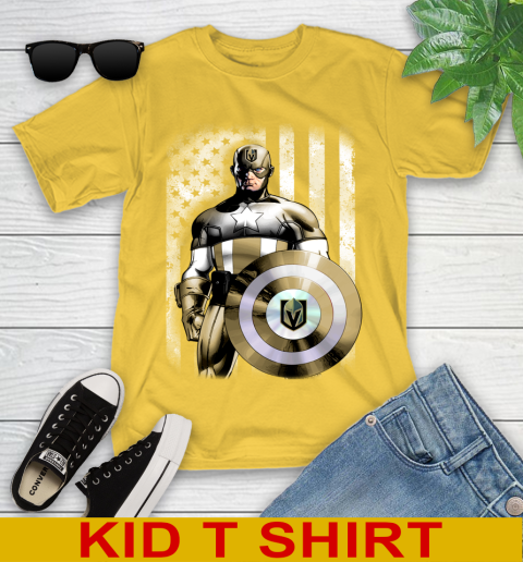 Vegas Golden Knights NHL Hockey Captain America Marvel Avengers American Flag Shirt Youth T-Shirt 9