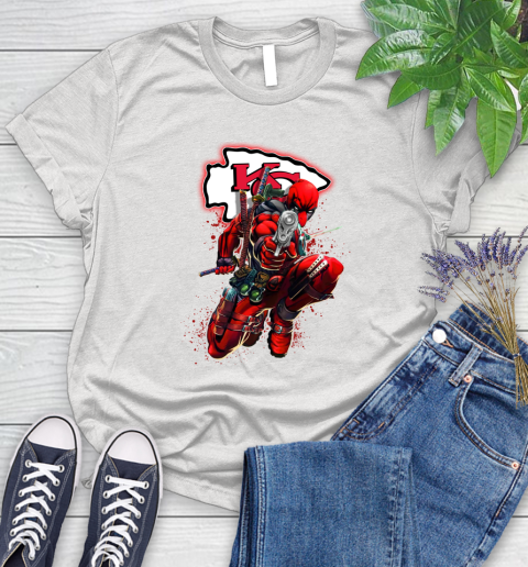 NFL Deadpool Marvel Comics Sports Football Kansas City Chiefs Women's T-Shirt