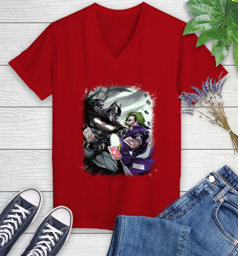 Oklahoma City Thunder MLB Basketball Batman Fighting Joker DC Comics Women's V-Neck T-Shirt 12