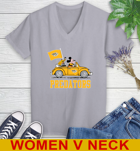 NHL Hockey Nashville Predators Pluto Mickey Driving Disney Shirt Women's V-Neck T-Shirt 5