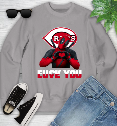 MLB Cincinnati Reds Deadpool Love You Fuck You Baseball Sports Youth Sweatshirt 3