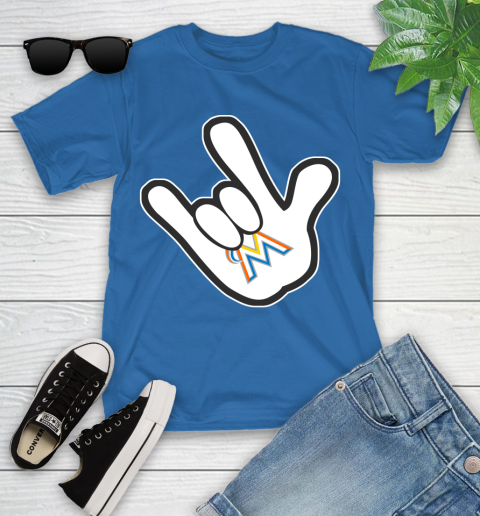 Miami Marlins MLB Baseball Mickey Rock Hand Disney Youth T-Shirt 9