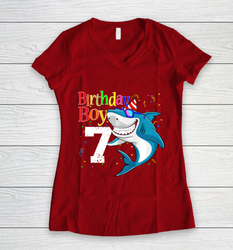 Kids 7th Birthday Boy Shark Shirts 7 Jaw Some Four Tees Boys 7 Years Old Women's V-Neck T-Shirt 8