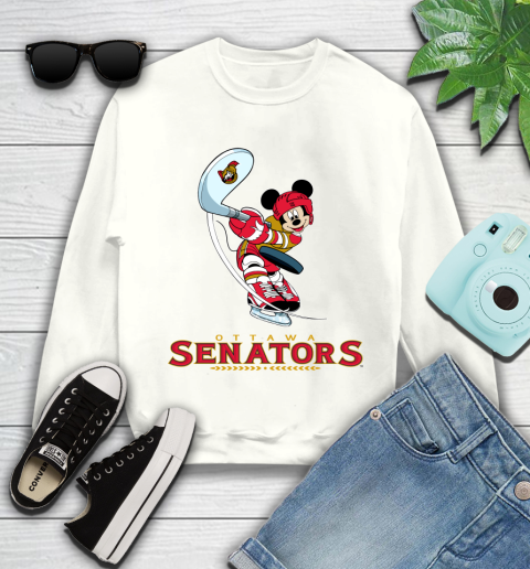NHL Hockey Ottawa Senators Cheerful Mickey Mouse Shirt Youth Sweatshirt 2