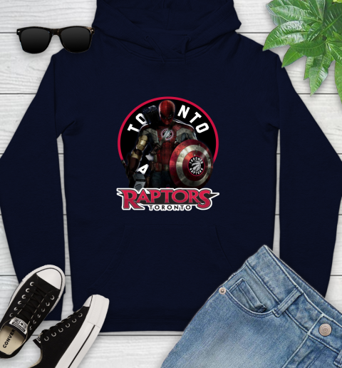 Toronto Raptors NBA Basketball Captain America Thor Spider Man Hawkeye Avengers Youth Hoodie 4