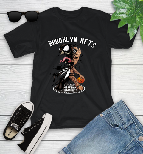NBA Brooklyn Nets Basketball Venom Groot Guardians Of The Galaxy Youth T-Shirt 2