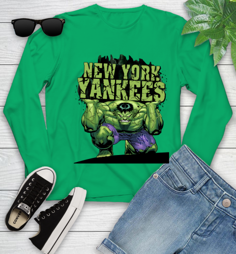New York Yankees MLB Baseball Incredible Hulk Marvel Avengers Sports Youth Long Sleeve 6