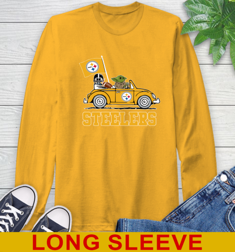 NFL Football Pittsburgh Steelers Darth Vader Baby Yoda Driving Star Wars Shirt Long Sleeve T-Shirt 3