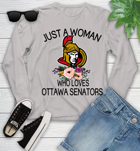 NHL Just A Woman Who Loves Ottawa Senators Hockey Sports Youth Long Sleeve 9