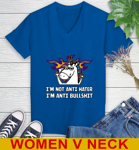 Phoenix Suns NBA Basketball Unicorn I'm Not Anti Hater I'm Anti Bullshit Women's V-Neck T-Shirt 11