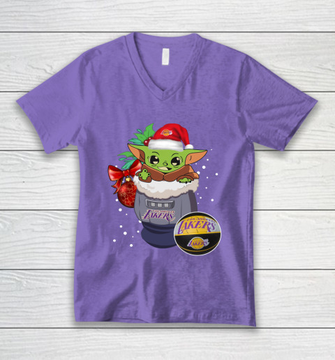 Los Angeles Lakers Christmas Baby Yoda Star Wars Funny Happy NBA V-Neck T-Shirt 9