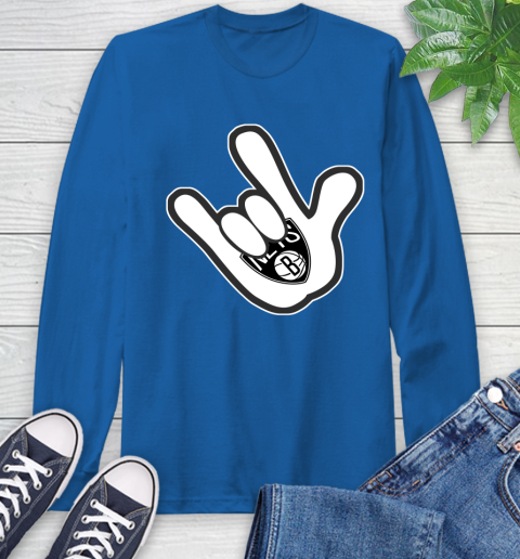 Brooklyn Nets NBA Basketball Mickey Rock Hand Disney Long Sleeve T-Shirt 9