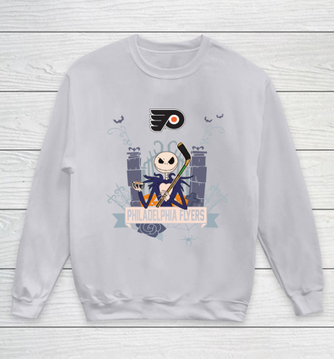 NHL Philadelphia Flyers Hockey Jack Skellington Halloween Youth Sweatshirt 3