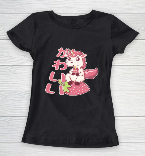 Strawberry Milk Shake Carton  Kawaii Chibi Unicorn Japanese Women's T-Shirt