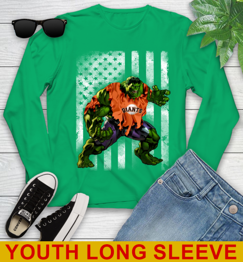 San Francisco Giants Hulk Marvel Avengers MLB Baseball American Flag Youth Long Sleeve 7