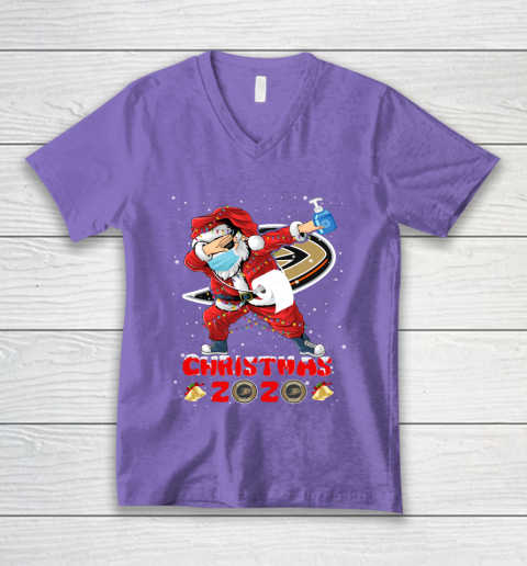 Anaheim Ducks Funny Santa Claus Dabbing Christmas 2020 NHL V-Neck T-Shirt 8