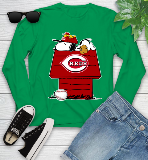 MLB Cincinnati Reds Snoopy Woodstock The Peanuts Movie Baseball T Shirt Youth Long Sleeve 6