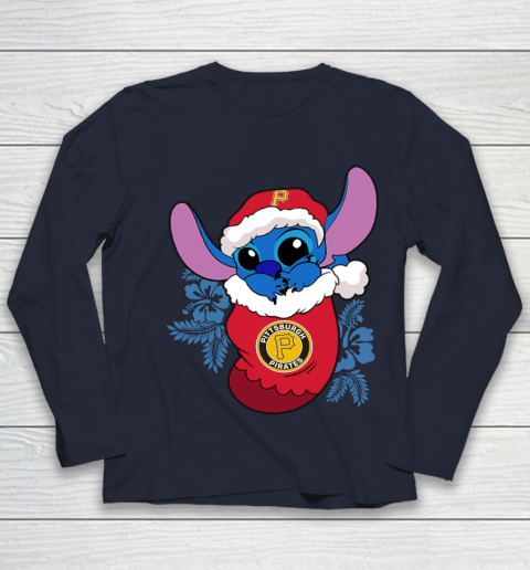 Pittsburgh Pirates Christmas Stitch In The Sock Funny Disney MLB Youth Long Sleeve 3