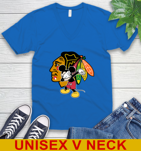 Chicago Blackhawks NHL Hockey Dabbing Mickey Disney Sports V-Neck T-Shirt 6