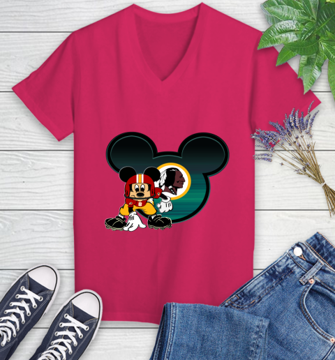 NFL Washington Redskins Mickey Mouse Disney Football T Shirt Women's V-Neck T-Shirt 9
