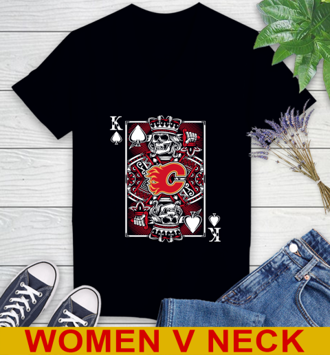 Calgary Flames NHL Hockey The King Of Spades Death Cards Shirt Women's V-Neck T-Shirt