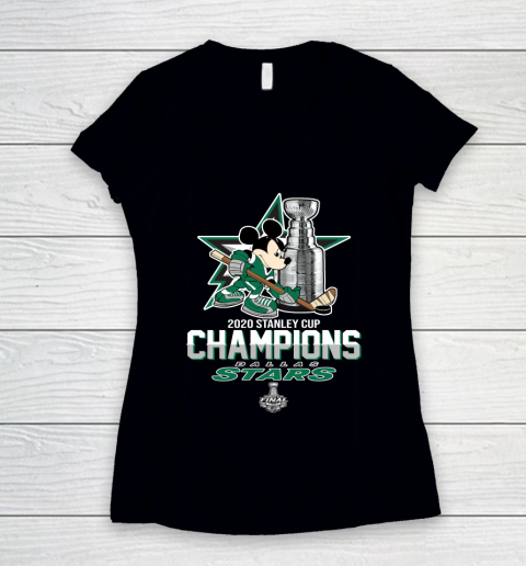 Dallas Stars Final 2020 Stanley Champions Mickey Mouse Women's V-Neck T-Shirt