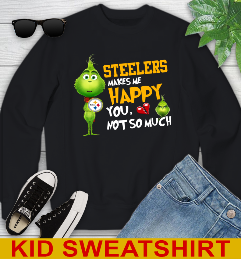 NFL Pittsburgh Steelers Makes Me Happy You Not So Much Grinch Football Sports Youth Sweatshirt